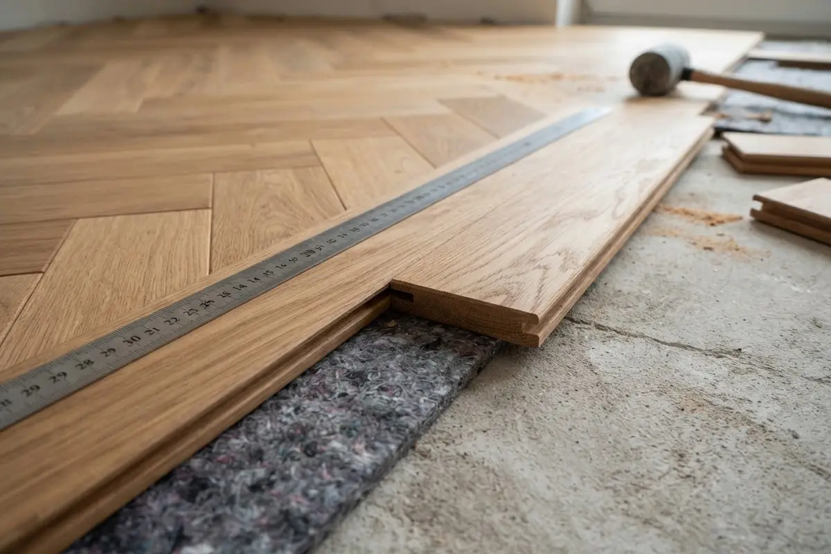 Ilustración: suelo de madera en espiga a medio colocar